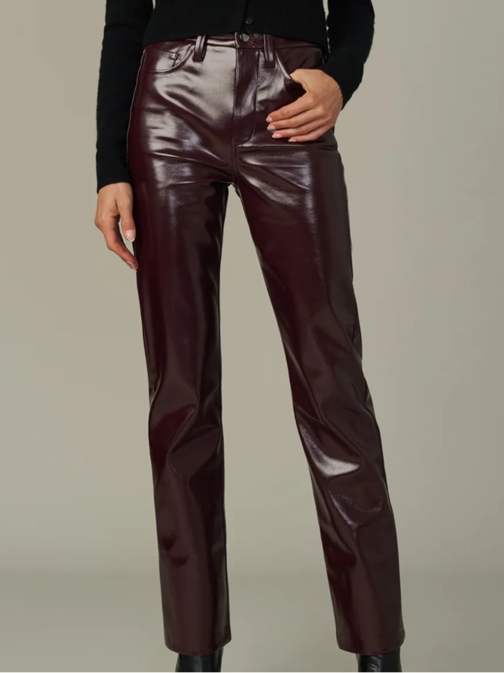 Joe's Jeans Faux-Leather Straight Leg Pants in Deep Burgundy